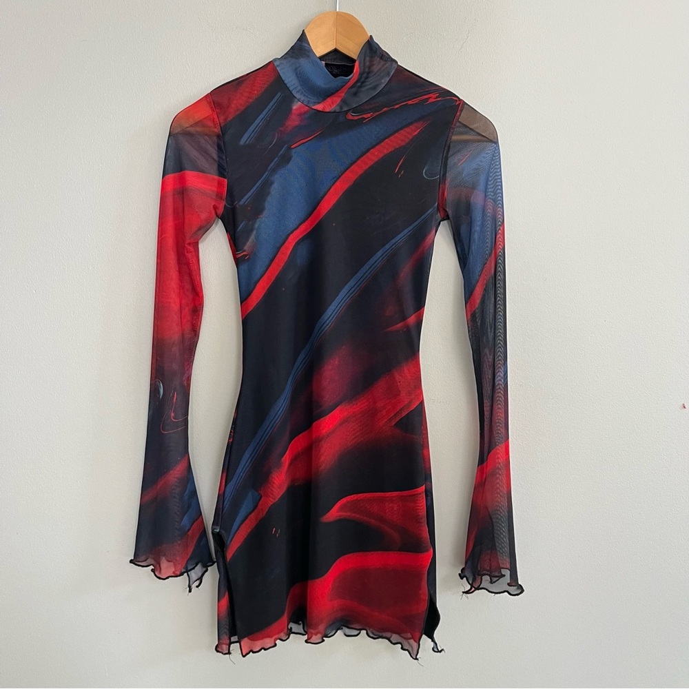 Edikted Red and Black Long Sleeve Dress
